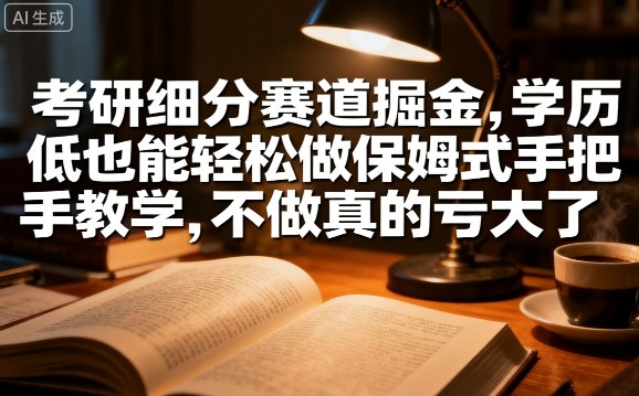 考研细分赛道掘金，日入1k+，学历低也能轻松做保姆式手把手教学，不做真的亏大了【揭秘】-仙女副业网