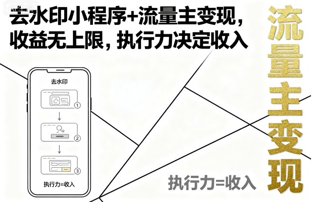 去水印小程序+流量主变现，收益无上限，执行力决定收入-仙女副业网