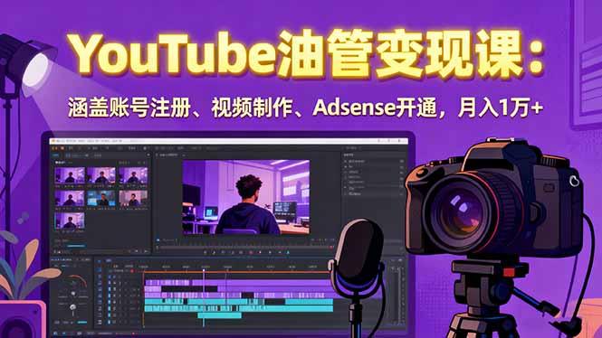 2025YouTube油管变现课：涵盖账号注册、视频制作、Adsense开通，月入1万+-仙女副业网