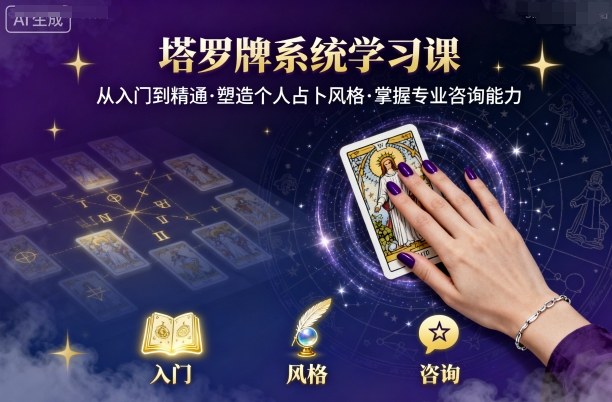 塔罗牌系统学习课，助你从入门到精通，塑造个人占卜风格，掌握专业咨询能力-仙女副业网
