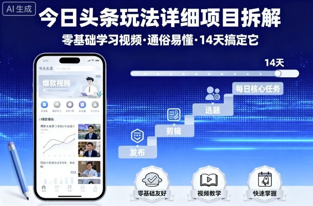 今日头条玩法详细项目拆解，零基础学习视频 通俗易懂 14天搞定它-仙女副业网