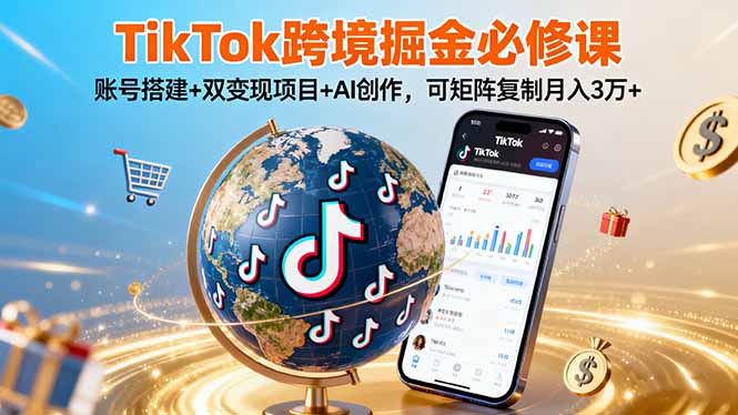 TikTo跨境掘金必修课，账号搭建+双变现项目+AI创作，可矩阵复制月入3万+-仙女副业网