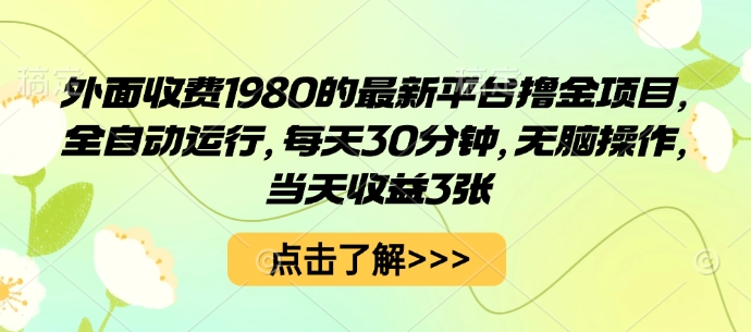 外面收费1980的最新平台撸金项目，全自动运行，每天30分钟，无脑操作，当天收益3张【揭秘】-仙女副业网