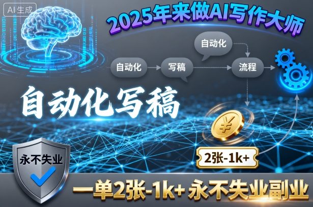 2025年来做AI写作大师，自动化写稿，一单2张-1k+，永不失业副业-仙女副业网