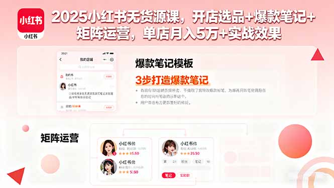 2025小红书无货源课，开店选品+爆款笔记+矩阵运营，单店月入5万+实战效果-仙女副业网