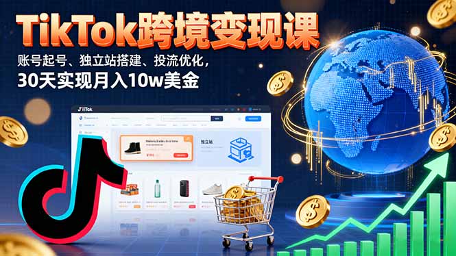 TikTok跨境变现课：账号起号、独立站搭建、投流优化，30天实现月入10w美金-仙女副业网