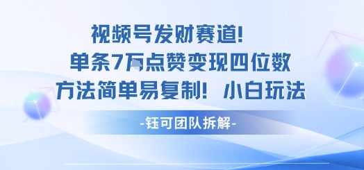 视频号发财赛道单条7W点赞变现四位数方法简单易复制小白玩法-仙女副业网
