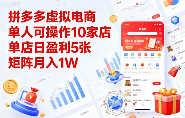拼多多虚拟电商，单人可操作10家店，单店日盈利5张，矩阵月入1W+【揭秘】-仙女副业网