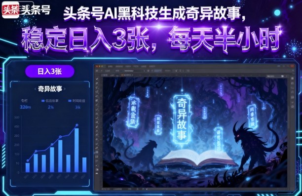 头条号AI黑科技生成奇异故事，稳定日入3张，每天半小时-仙女副业网