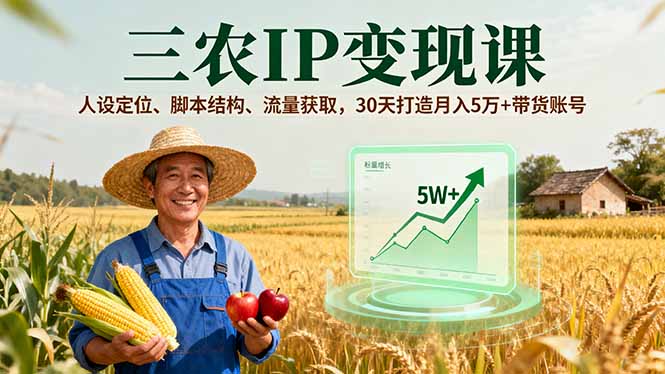 三农IP变现课，人设定位、脚本结构、流量获取，30天打造月入5万+带货账号-仙女副业网