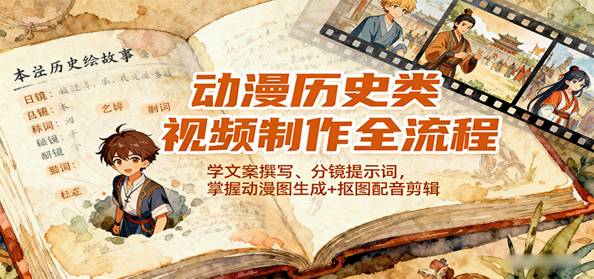 动漫历史类视频制作全流程，学文案撰写、分镜提示词，掌握动漫图生成+抠图配音剪辑-仙女副业网