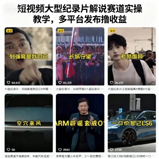 短视频大型纪录片解说赛道实操教学，多平台发布撸收益-仙女副业网
