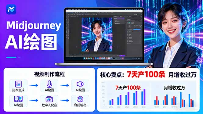 AI绘图照片开口说话视频制作：Midjourney+数字人，7天产100条月增收过万-仙女副业网
