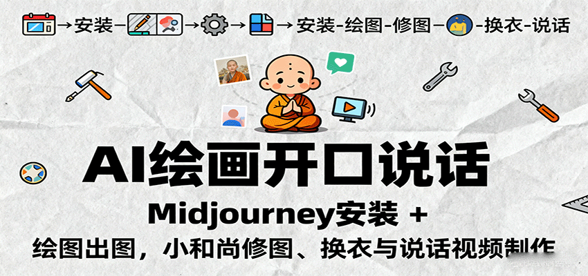 AI绘画开口说话，Midjourney安装 + 绘图出图，小和尚修图、换衣与说话视频制作-仙女副业网