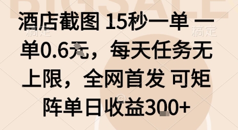 酒店截图15秒一单，一单0.6米，每天任务无上限，全网首发可矩阵单日收益3张【揭秘】-仙女副业网