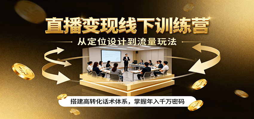 直播变现线下训练营，从定位设计到流量玩法，搭建高转化话术体系，掌握年入千万密码-仙女副业网