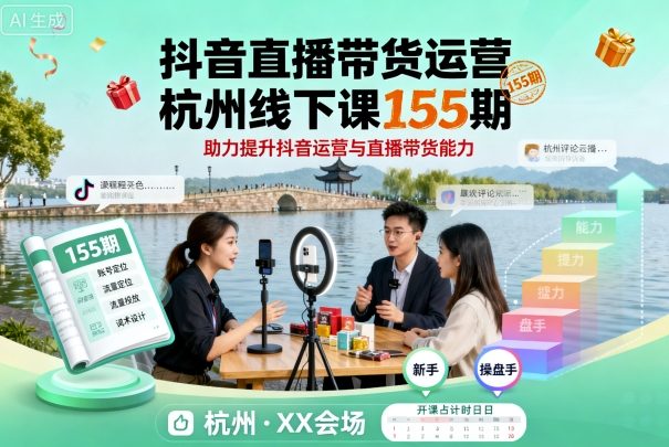 抖音直播带货运营杭州线下课155期，助力提升抖音运营与直播带货能力-仙女副业网