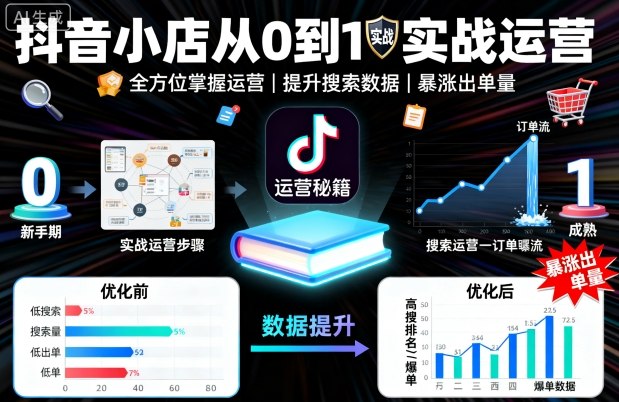 抖音小店从0到1实战运营，帮你全方位掌握小店运营，提升搜索数据与出单量-仙女副业网