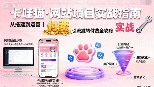 卡哇猫·网站项目，网站搭建与运营以及引流跳转付费-仙女副业网