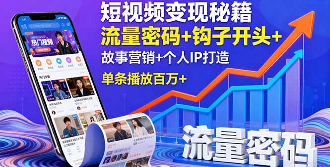 短视频变现秘籍，流量密码+钩子开头+故事营销+个人IP打造，单条播放百万+-仙女副业网