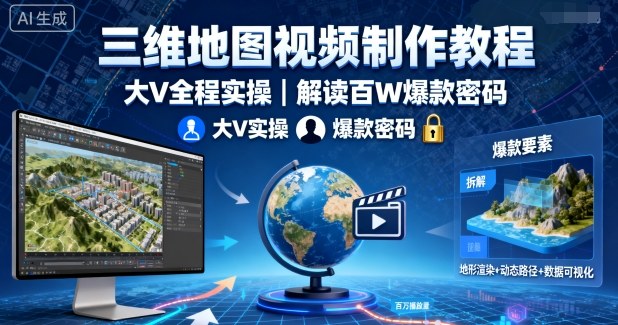 三维地图视频制作教程，大V全程实操，解读百W爆款密码-仙女副业网