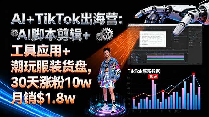 AI+TikTok出海营:AI脚本剪辑+工具应用+潮玩服装货盘,30天涨粉10w月销$1.8w-仙女副业网