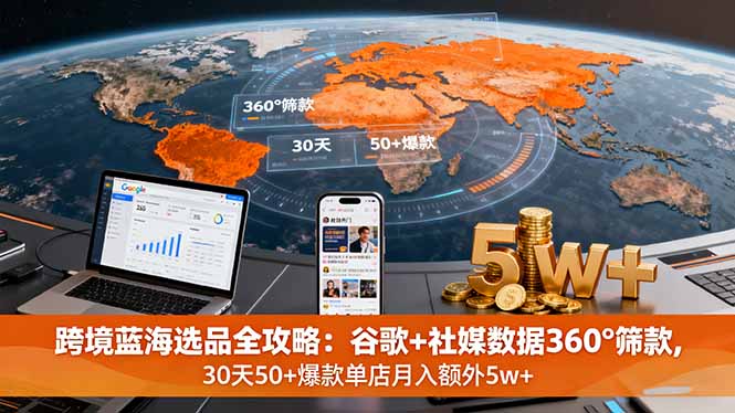 跨境蓝海选品全攻略：谷歌+社媒数据360°筛款,30天50+爆款单店月入额外5w+-仙女副业网