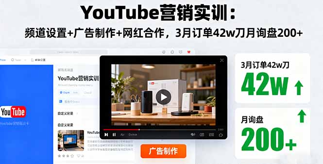 YouTube营销实训：频道设置+广告制作+网红合作，3月订单42w刀月询盘200+-仙女副业网