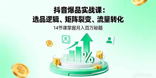 抖音爆品实战课：选品逻辑、矩阵裂变、流量转化，14节课掌握月入百万秘籍-仙女副业网