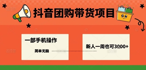 抖音团购带货项目，一部手机简单操作，一周3k+-仙女副业网