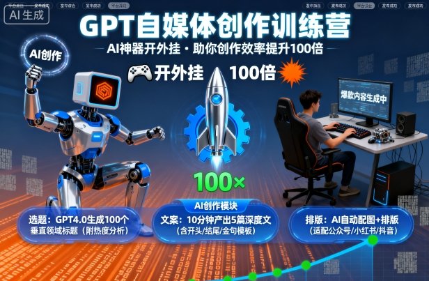GPT自媒体创作训练营：AI神器开外挂，助你创作效率提升100倍-仙女副业网
