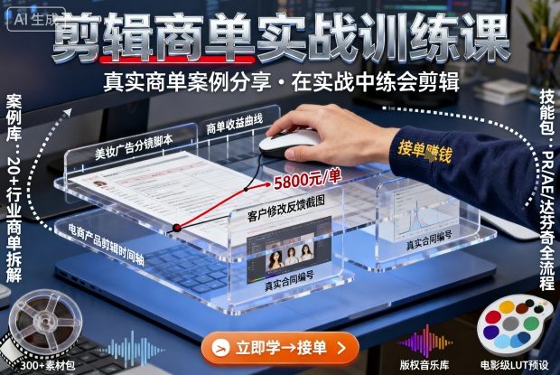 剪辑商单实战训练课，真实商单案例分享，在实战中练会剪辑-仙女副业网