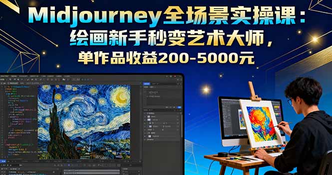 Midjourney全场景实操课：绘画新手秒变艺术大师，单作品收益200-5000元-仙女副业网