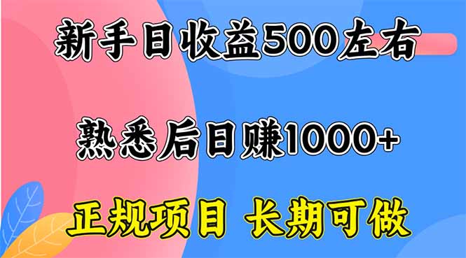 新手日收益500+ 正规项目 长期可做-仙女副业网