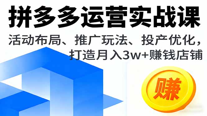 拼多多运营实战课，活动布局、推广玩法、投产优化，打造月入3w+赚钱店铺-仙女副业网