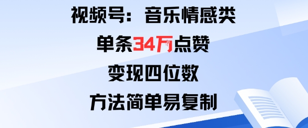 视频号分成计划新玩法：音乐情感类单条34W点赞，变现四位数，方法简单易复制-仙女副业网