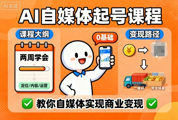 AI自媒体起号课程，0基础小白两周学会，教你自媒体实现商业变现-仙女副业网