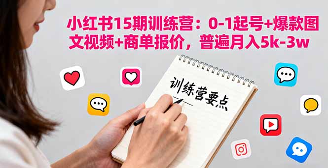 小红书15期训练营：0-1起号+爆款图文视频+商单报价，普遍月入5k-3w-仙女副业网
