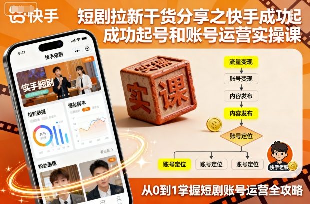 短剧拉新干货分享之快手成功起号和账号运营实操课-仙女副业网