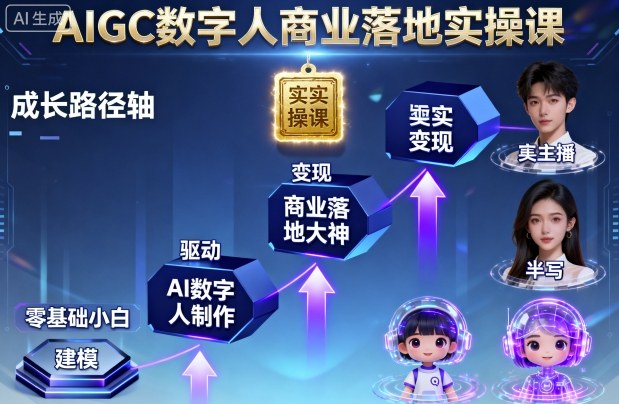 AIGC数字人商业落地实操课，从零基础小白到AI数字人大神-仙女副业网