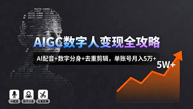AIGC数字人变现全攻略，AI配音+数字分身+去重剪辑，单账号月入5万+-仙女副业网