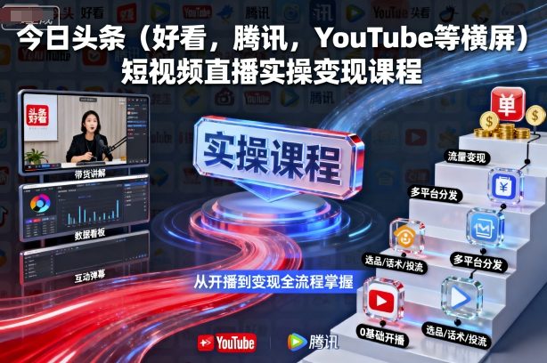 今日头条(好看，腾讯，YouTube等横屏)短视频直播实操变现课程-仙女副业网
