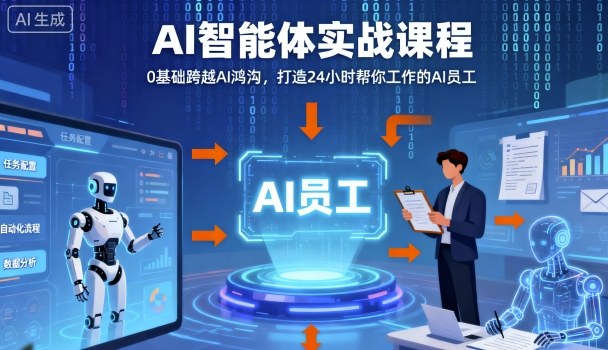 Ai智能体实战课程，0基础跨越Ai鸿沟，打造24小时帮你工作的Ai员工，打破常规，以实战定义Ai-仙女副业网