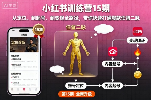 小红书训练营15期，从定位、到起号、到变现全路径，带你快速打通爆款任督二脉-仙女副业网