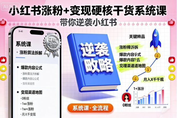 小红书涨粉+变现硬核干货系统课，带你逆袭小红书-仙女副业网