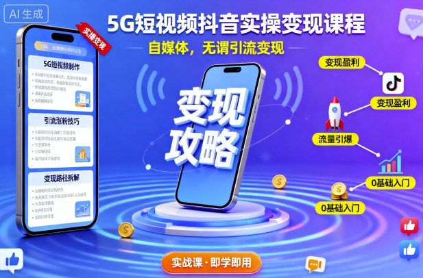 5G短视频抖音实操变现课程，自媒体，无谓引流变现-仙女副业网