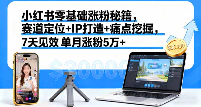 小红书零基础涨粉秘籍，赛道定位+IP打造+痛点挖掘，7天见效 单月涨粉5万+-仙女副业网