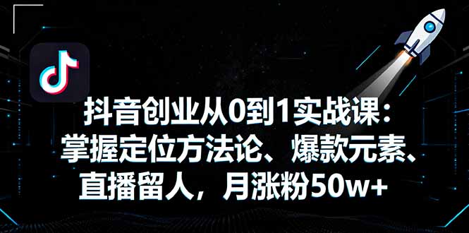 抖音创业从0到1实战课：掌握定位方法论、爆款元素、直播留人，月涨粉50w+-仙女副业网