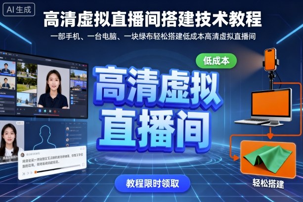高清虚拟直播间搭建技术教程，一部手机、一台电脑、一块绿布轻松搭建低成本高清虚拟直播间-仙女副业网