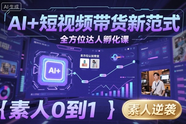 AI+短视频带货新范式全方位达人孵化课，素人也可以从0到1，全方位认知短视频带货-仙女副业网